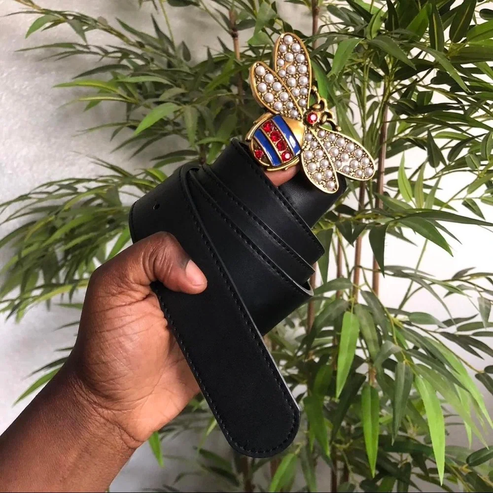 Gucci Queen Margaret Bee Black Leather Belt Size 115